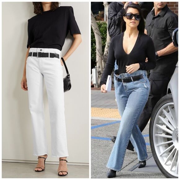 RtA Dexter Belted Boyfriend Straight Jeans White Black Leather $325 XS - Picture 1 of 12